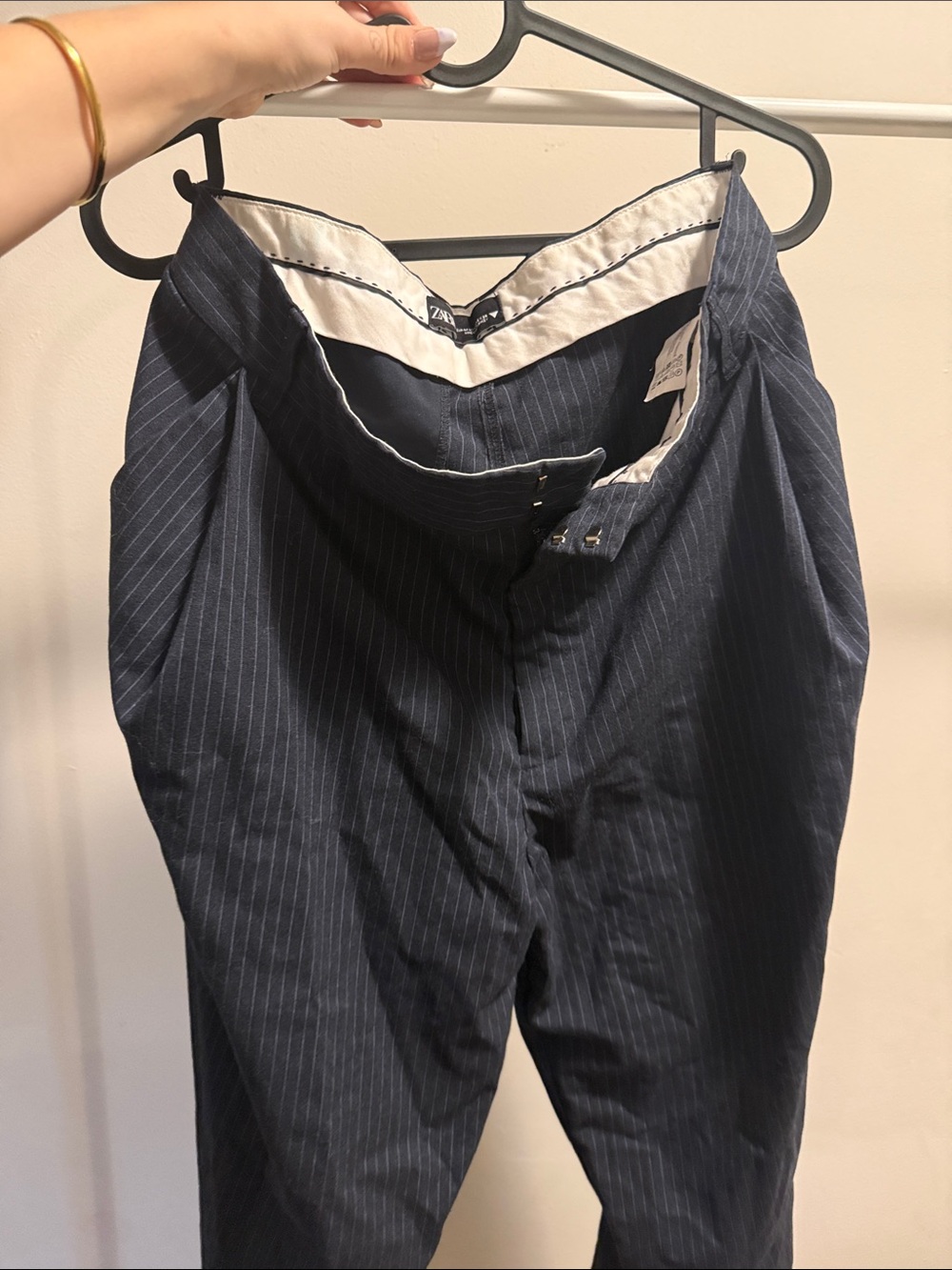 Zara Men's Navy Pinstripe Trousers